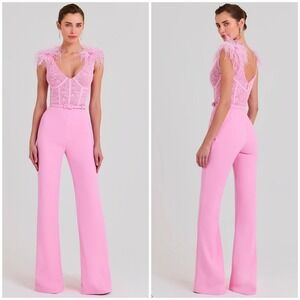 NADINE MERABI Pink Feathered Jumpsuit
